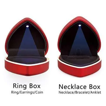 Wislist Necklace Box with Led Light Small Heart Shaped Earring Jewelry Case Insert Velevt for Proposal Engagement Wedding Ceremony Birthday Gift (Red)
