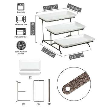 LAUCHUH 3 Tier Serving Tray Porcelain Tiered Serving Stand Collapsible Sturdier Rack with 3 Serving ...