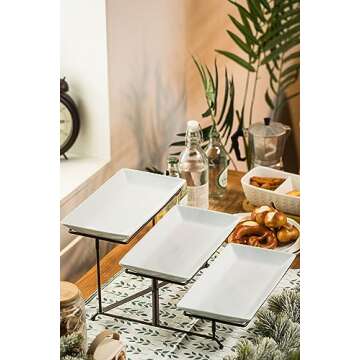 LAUCHUH 3 Tier Serving Tray Porcelain Tiered Serving Stand Collapsible Sturdier Rack with 3 Serving Platters & 2 Cross Bars for Valentine's Day Fruit Dessert Party Display Set, 12 Inch, Bronze