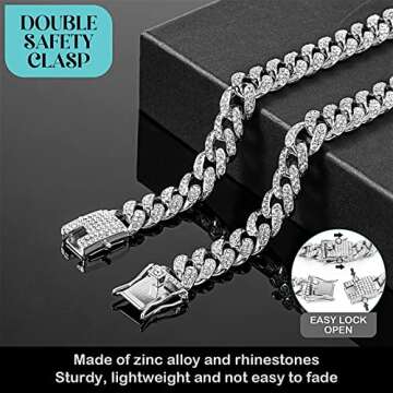 Tallew Dog Chain Diamond Collar Walking Metal Chain Necklace with Secure Buckle Pet Cuban Style Collar Jewelry Accessories for Small Medium Large Dog Cats