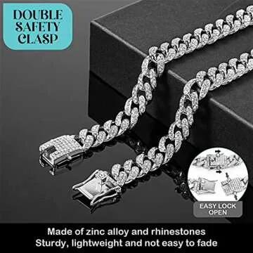 Tallew Dog Chain Diamond Collar Walking Metal Chain Necklace with Secure Buckle Pet Cuban Style Collar Jewelry Accessories for Small Medium Large Dog Cats