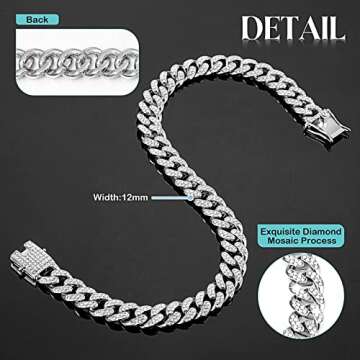 Tallew Dog Chain Diamond Collar Walking Metal Chain Necklace with Secure Buckle Pet Cuban Style Collar Jewelry Accessories for Small Medium Large Dog Cats