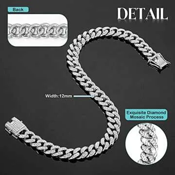 Tallew Dog Chain Diamond Collar Walking Metal Chain Necklace with Secure Buckle Pet Cuban Style Collar Jewelry Accessories for Small Medium Large Dog Cats