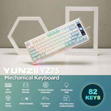 YUNZII YZ75 75% Hot Swappable Wireless Gaming Mechanical Keyboard, RGB Backlights, BT5.0/2.4G/USB-C,...