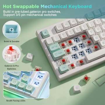 YUNZII YZ75 75% Hot Swappable Wireless Gaming Mechanical Keyboard, RGB Backlights, BT5.0/2.4G/USB-C, Dye Sub PBT Keycaps for Linux/Win/Mac(Gateron G Pro Yellow, Mint)