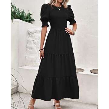 BTFBM Women Casual Summer Dresses 2025 Spring Crew Neck Ruffle Short Sleeve Floral Print Smocked Boh...