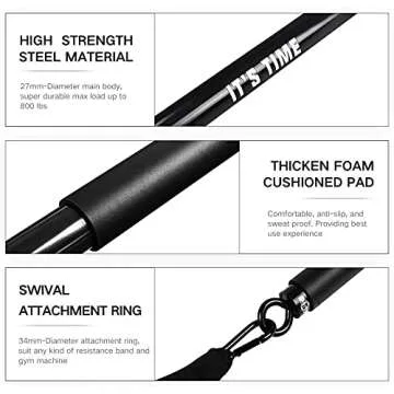 INNSTAR Home Gym workout bar 38" Black Max Load 800lb for Resistance Bands Body Exercise Power Lifting Fitness Training Bar (Black-38'')