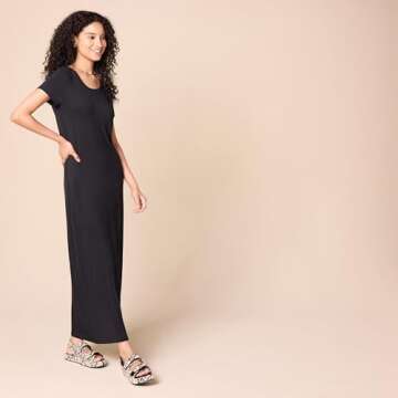 Stylish Amazon Essentials Women's Short-Sleeve Maxi Dress in Black