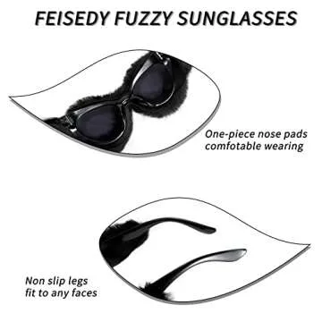 FEISEDY Women Plush Fuzzy Cat Eye Sunglasses Punk Soft Velvet Shades Ladies Handmade Party Masquerade Eyewear B2877