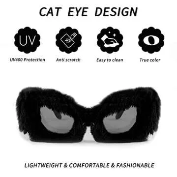 FEISEDY Women Plush Fuzzy Cat Eye Sunglasses Punk Soft Velvet Shades Ladies Handmade Party Masquerade Eyewear B2877