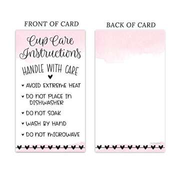 m&h invites 100 Pink Cup Care Instructions Cards - Tumblers and Mugs Care Instruction Insert for Small Business - Customer Directions Cards - Small Online Shop Package Insert