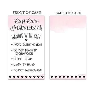 m&h invites 100 Pink Cup Care Instructions Cards - Tumblers and Mugs Care Instruction Insert for Small Business - Customer Directions Cards - Small Online Shop Package Insert