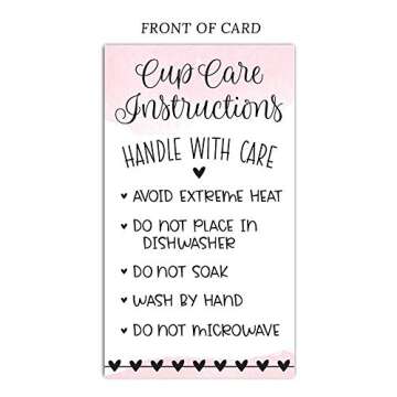 m&h invites 100 Pink Cup Care Instructions Cards - Tumblers and Mugs Care Instruction Insert for Small Business - Customer Directions Cards - Small Online Shop Package Insert