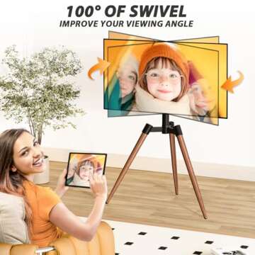TVON Easel TV Stand - Adjustable Tripod for 37-65 Inch TVs, 100° Swivel, Up to 77 lbs