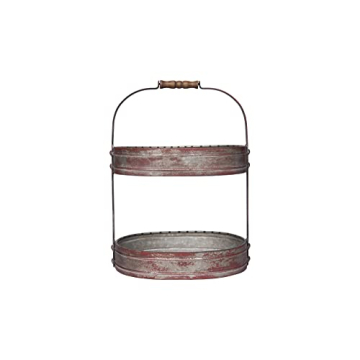Red Metal Oval 2 Tier Tray for Chic Home Decor