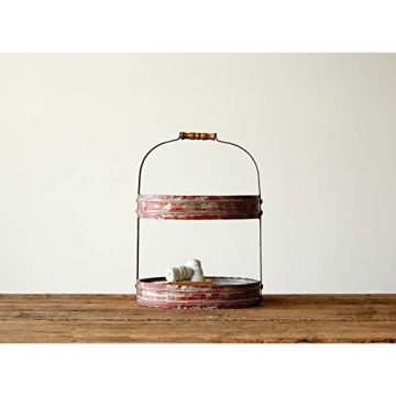 Red Metal Oval 2 Tier Tray for Chic Home Decor