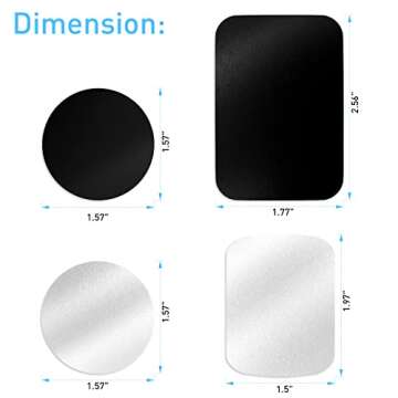 Tryone Metal Plate for Magnetic Car Mount 4 Pack Disc with 3M Adhesive Compatible with Phone Magnets/Cell Phone Automobile Magnet Cradles, No Logo or Hole, 2 Rectangle 2 Round, Black&Silver
