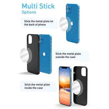 Tryone Metal Plate for Magnetic Car Mount 4 Pack Disc with 3M Adhesive Compatible with Phone Magnets/Cell Phone Automobile Magnet Cradles, No Logo or Hole, 2 Rectangle 2 Round, Black&Silver