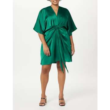 Estelle Deep V-Neck Front Tie Mini Dress for Plus Sizes