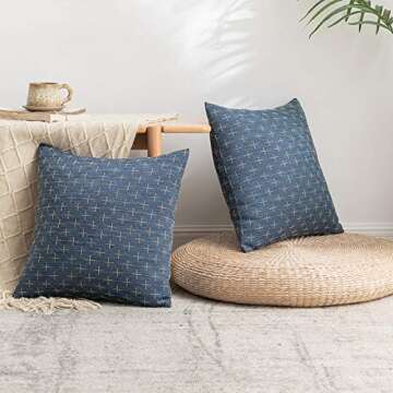 Stylish Dark Blue Burlap Pillow Covers for Home Decor