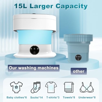 15L Portable Washing Machine Mini, Small Foldable Washer with Spin Dryer, Collapsible lavadora Portatil, Compact Luandry Washer for Baby Clothes, Underwear, Socks, Travel Camping Apartments Blue