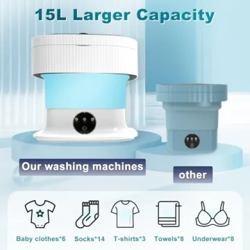 15L Portable Washing Machine Mini, Small Foldable Washer with Spin Dryer, Collapsible lavadora Portatil, Compact Luandry Washer for Baby Clothes, Underwear, Socks, Travel Camping Apartments Blue