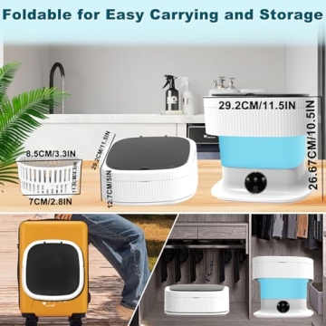 15L Portable Washing Machine Mini, Small Foldable Washer with Spin Dryer, Collapsible lavadora Portatil, Compact Luandry Washer for Baby Clothes, Underwear, Socks, Travel Camping Apartments Blue