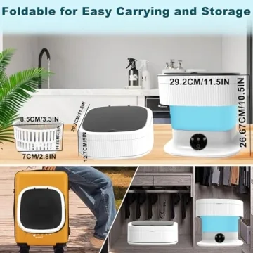 15L Portable Washing Machine Mini, Small Foldable Washer with Spin Dryer, Collapsible lavadora Portatil, Compact Luandry Washer for Baby Clothes, Underwear, Socks, Travel Camping Apartments Blue