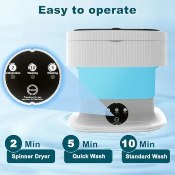 15L Portable Washing Machine Mini, Small Foldable Washer with Spin Dryer, Collapsible lavadora Portatil, Compact Luandry Washer for Baby Clothes, Underwear, Socks, Travel Camping Apartments Blue