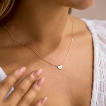 Turandoss Heart Initial Necklace for Girls - 14K Gold Filled