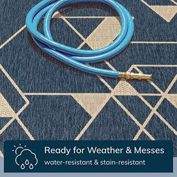 Well Woven Prosa Blue & Beige Indoor/Outdoor Flat Weave Pile Geometric Triangles Pattern Area Rug 8x10 (7'10" x 9'10")