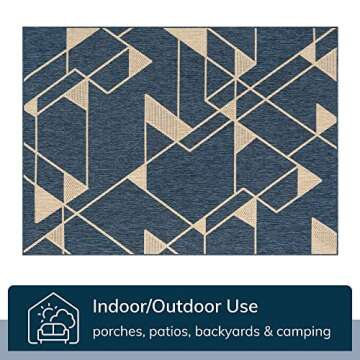 Well Woven Prosa Blue & Beige Indoor/Outdoor Flat Weave Pile Geometric Triangles Pattern Area Rug 8x10 (7'10" x 9'10")