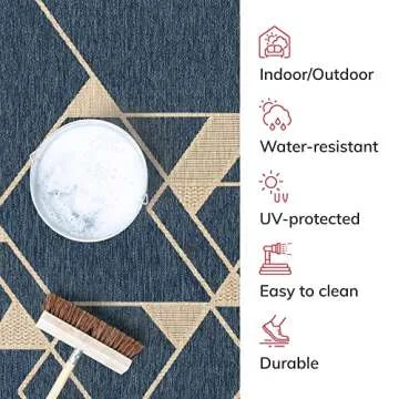 Well Woven Prosa Blue & Beige Indoor/Outdoor Flat Weave Pile Geometric Triangles Pattern Area Rug 8x10 (7'10" x 9'10")