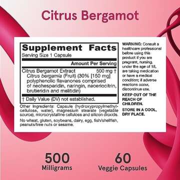 Jarrow Formulas Citrus Bergamot 500 mg - 60 Servings (Veggie Caps) - Antioxidant Support for Cardiovascular & Metabolic Health - Dietary Supplement - Gluten Free - Use with Jarrow Formulas QH-absorb