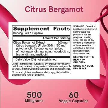 Jarrow Formulas Citrus Bergamot 500 mg - 60 Servings (Veggie Caps) - Antioxidant Support for Cardiovascular & Metabolic Health - Dietary Supplement - Gluten Free - Use with Jarrow Formulas QH-absorb