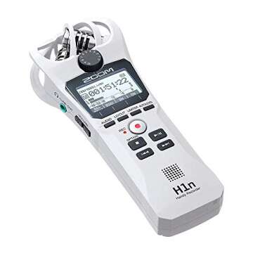Zoom H1n Handy Recorder + On Stage Windscreen + 32GB Card + Cable + Samson Headphones + Energizer AAA Batteries (White)