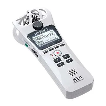 Zoom H1n Handy Recorder + On Stage Windscreen + 32GB Card + Cable + Samson Headphones + Energizer AAA Batteries (White)