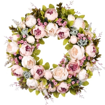 Handmade 22 Inch Peony Flower Wreath for Beautiful Decor