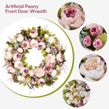 Handmade 22 Inch Peony Flower Wreath for Beautiful Decor