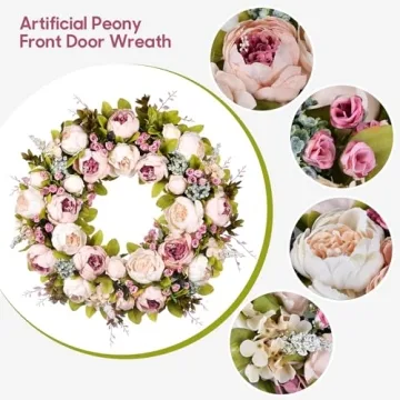 Handmade 22 Inch Peony Flower Wreath for Beautiful Decor