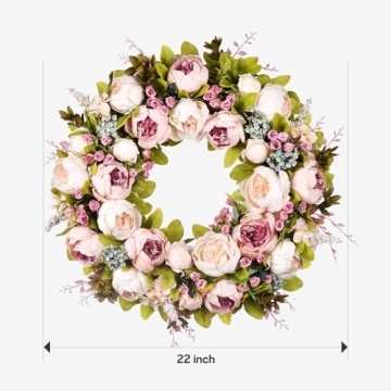 Handmade 22 Inch Peony Flower Wreath for Beautiful Decor