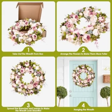 Handmade 22 Inch Peony Flower Wreath for Beautiful Decor