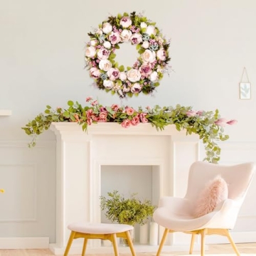 Handmade 22 Inch Peony Flower Wreath for Beautiful Decor