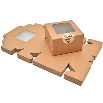 LINSHRY 50 Pack Brown Bakery Boxes, 4x4x2.5 Inches Small Pastry Treat Boxes with Window Gift Packagi...