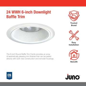 Juno Lighting Contractor Select 24W-WH 6-Inch Tapered Recessed Light, Downlight Baffle White with Wh...