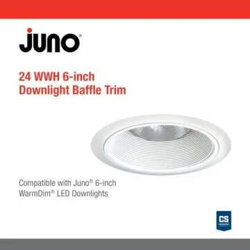 Juno Lighting Contractor Select 24W-WH 6-Inch Tapered Recessed Light, Downlight Baffle White with White Trim