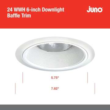 Juno Lighting Contractor Select 24W-WH 6-Inch Tapered Recessed Light, Downlight Baffle White with White Trim