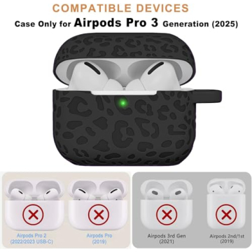 Gawnock Engraved Leopard Skin Cover for AirPods Pro 3 Generation 2025 with Keychain