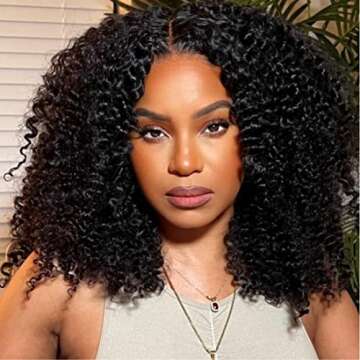 UNICE Afro Kinky Curly 4x4 Lace Closure Wig Human Hair Pre Plucked with Baby Hair 4c Curly Coily Hum...