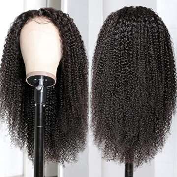 UNICE Afro Kinky Curly 4x4 Lace Closure Wig Human Hair Pre Plucked with Baby Hair 4c Curly Coily Human Hair Wigs for Women Natural Black Color 150% Density 14 inch